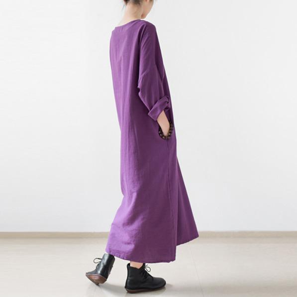 Purple cotton dresses fall long maxi dress - Omychic