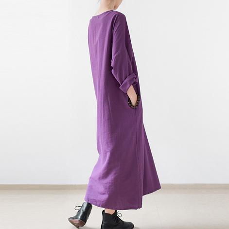 Purple cotton dresses fall long maxi dress - Omychic