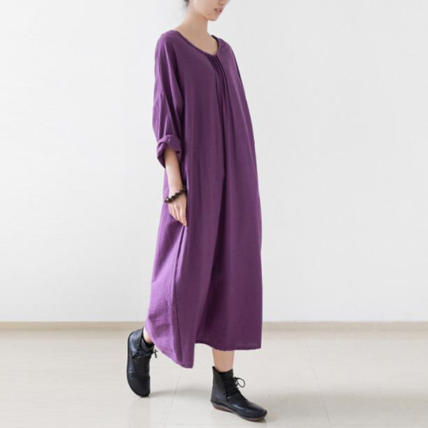 Purple cotton dresses fall long maxi dress - Omychic