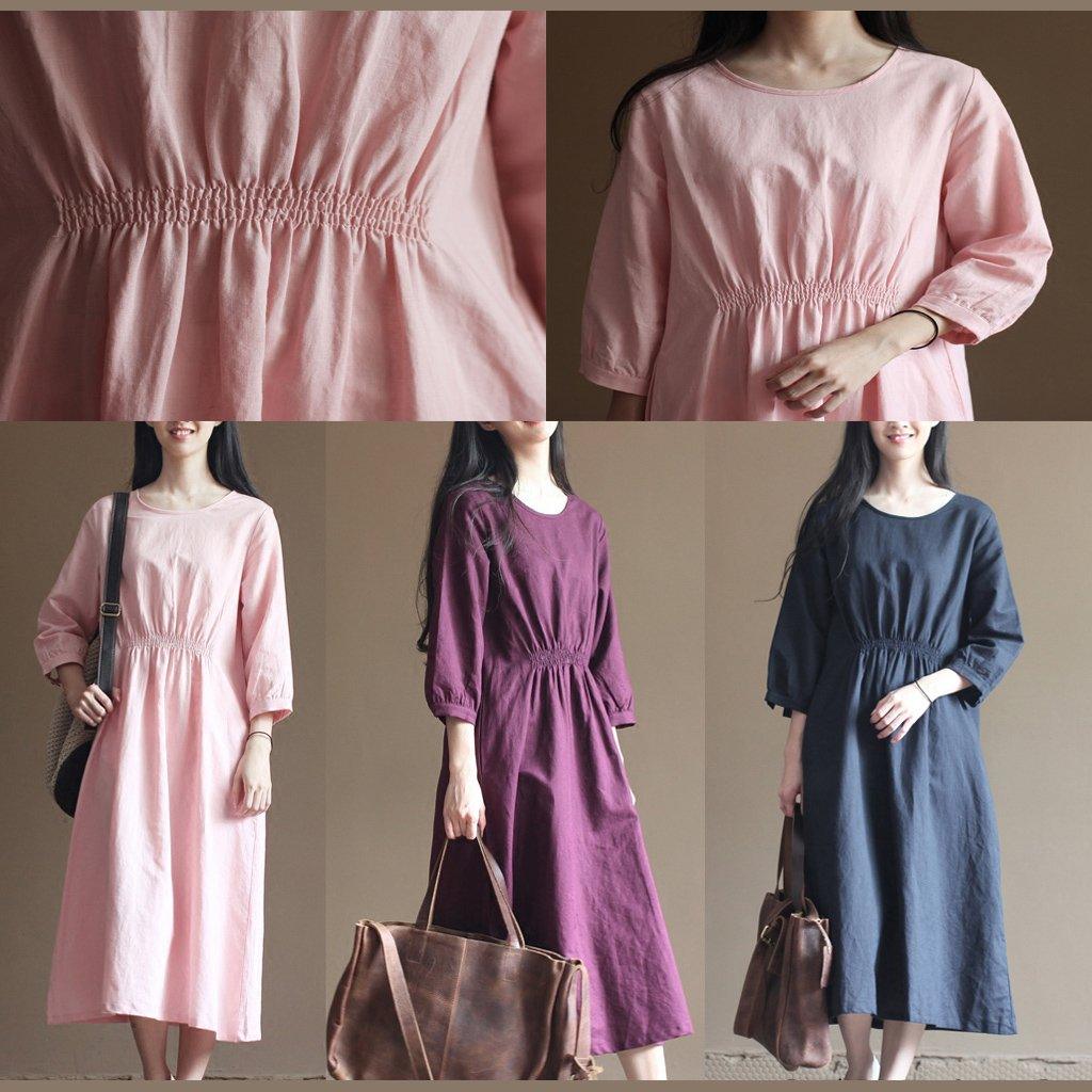 Purple elastic waist tunic cotton dresses oversize caftans - Omychic
