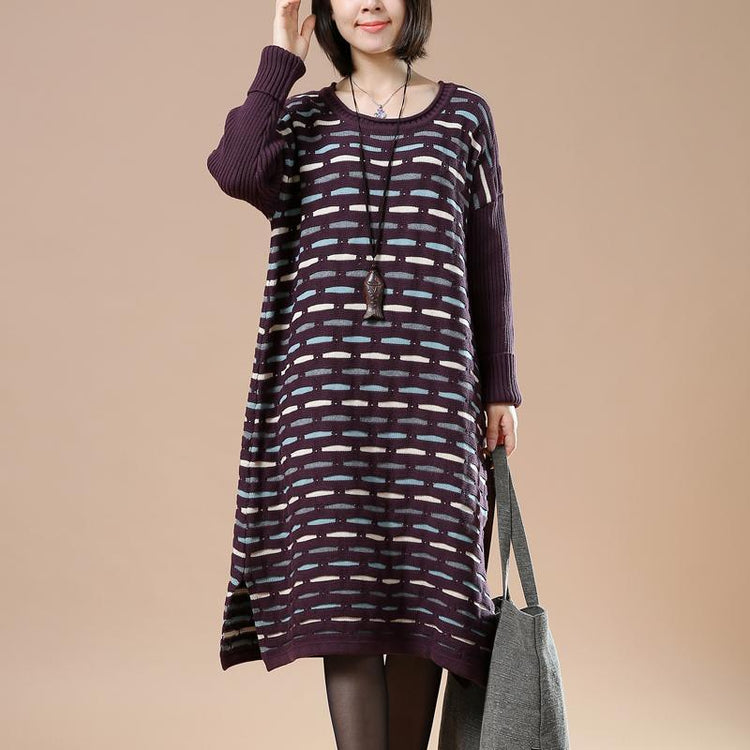Purple knit sweaters oversize winter dresses - Omychic