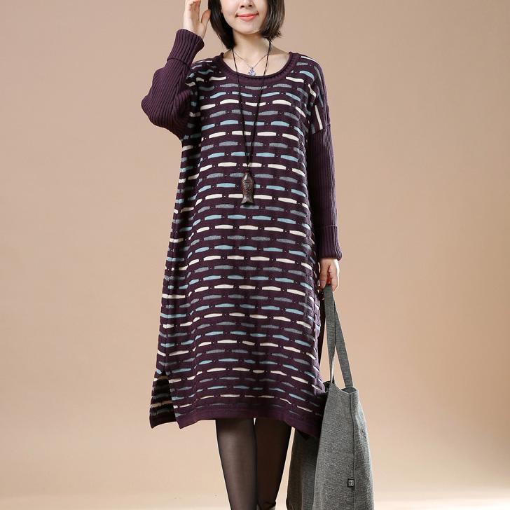 Purple knit sweaters oversize winter dresses - Omychic
