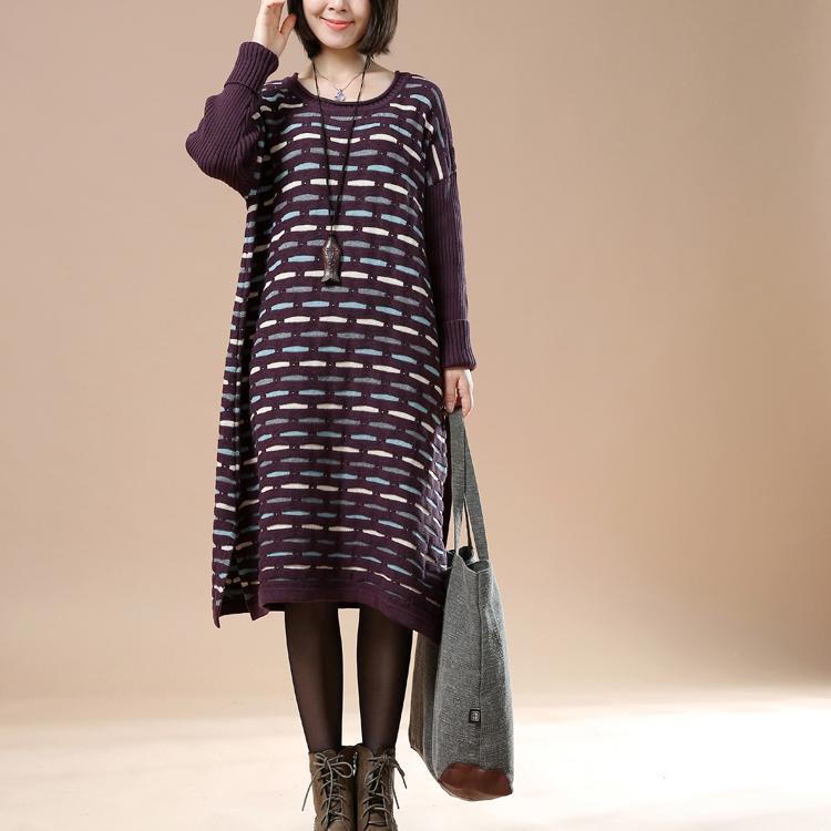 Purple knit sweaters oversize winter dresses - Omychic