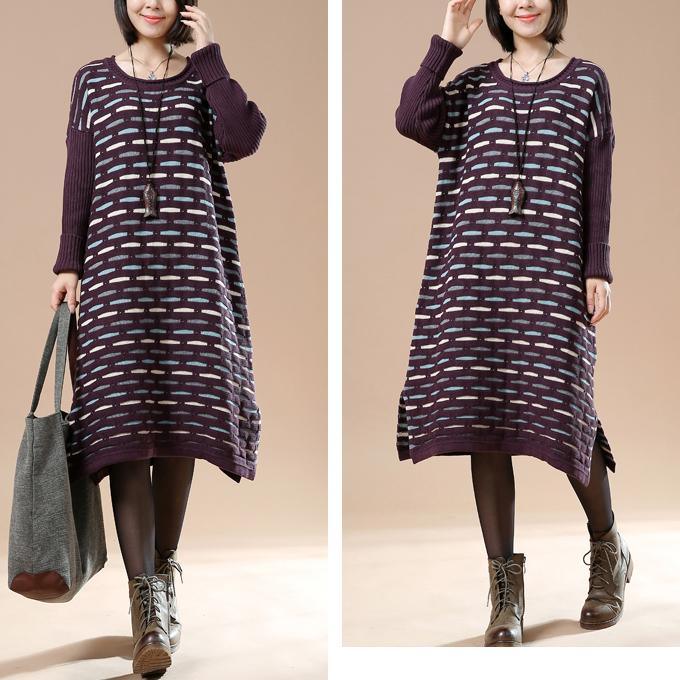 Purple knit sweaters oversize winter dresses - Omychic