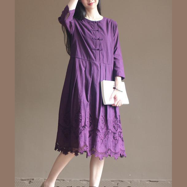 Purple lace patchwork cotton dresses plus size maxi dresses elegant design - Omychic