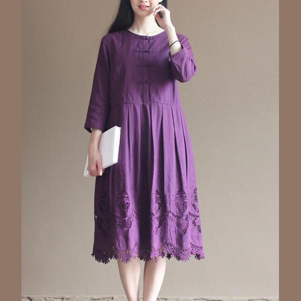 Purple lace patchwork cotton dresses plus size maxi dresses elegant design - Omychic