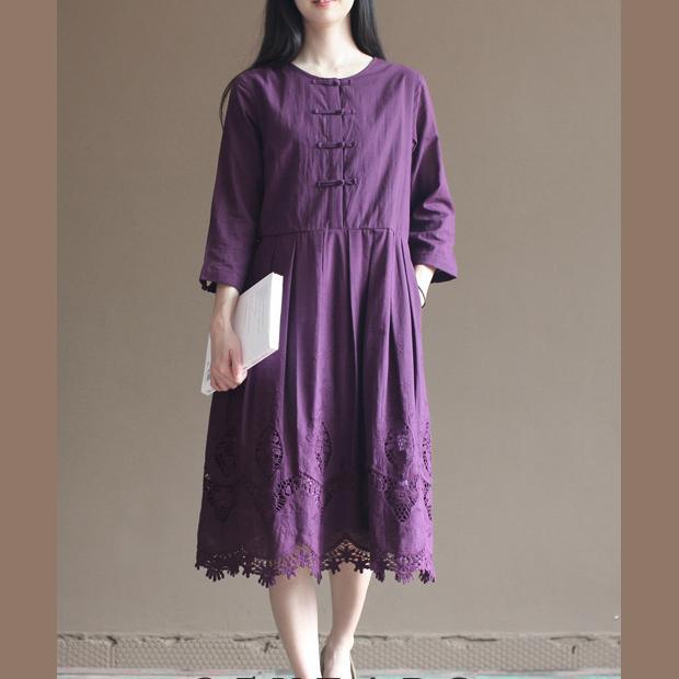 Purple lace patchwork cotton dresses plus size maxi dresses elegant design - Omychic