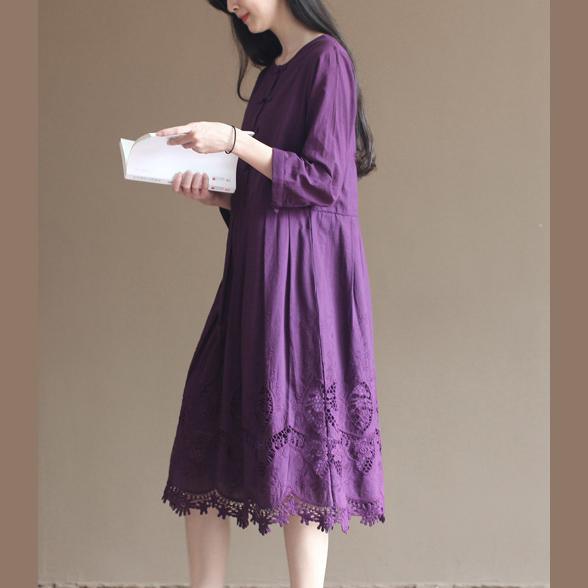 Purple lace patchwork cotton dresses plus size maxi dresses elegant design - Omychic