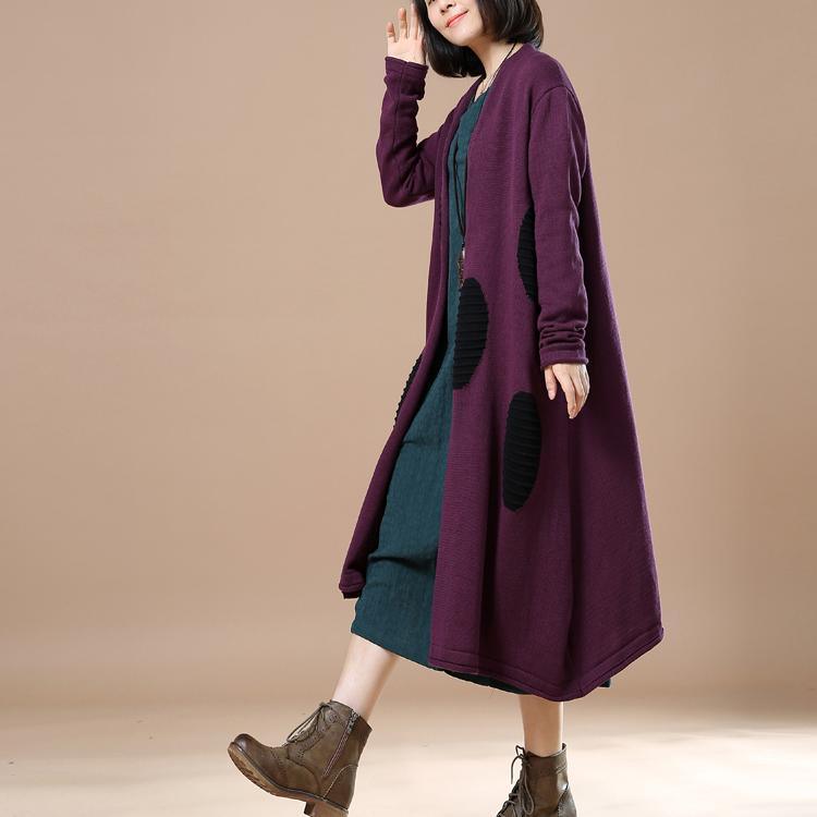 Purple plus size long knitted cardigans coats - Omychic