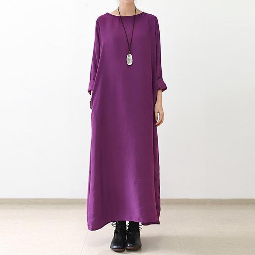 Purple silk dresses long sleeve maxi dress elegant fall winter dresses - Omychic