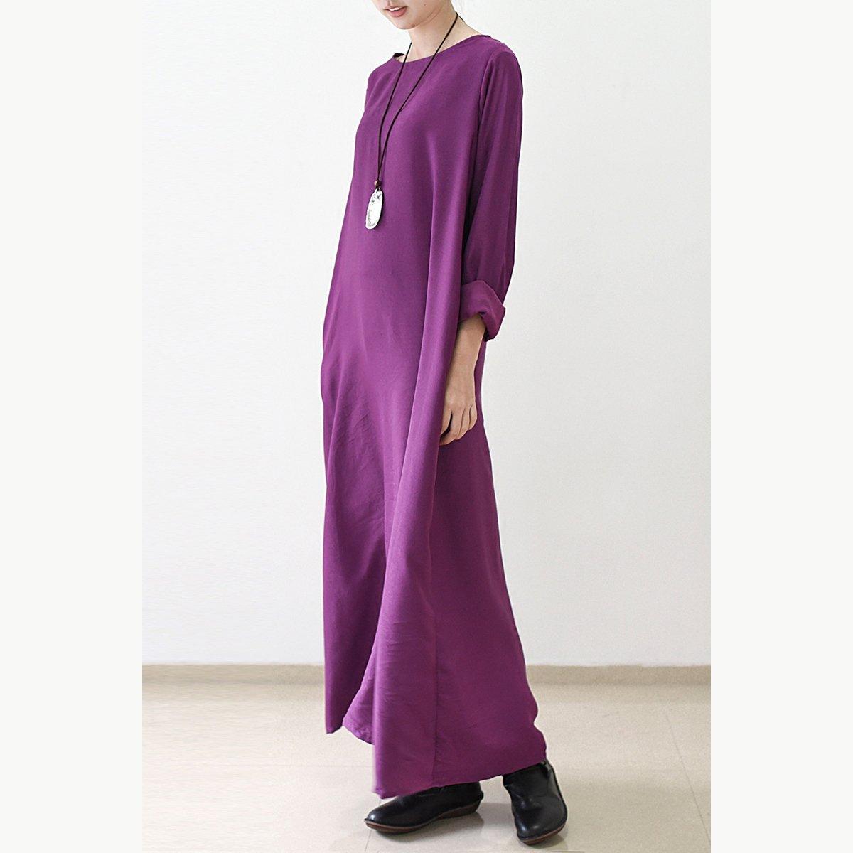 Purple silk dresses long sleeve maxi dress elegant fall winter dresses - Omychic