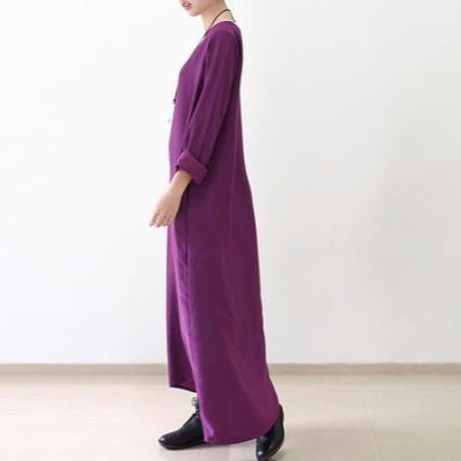 Purple silk dresses long sleeve maxi dress elegant fall winter dresses - Omychic