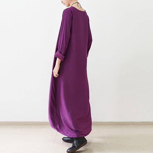 Purple silk dresses long sleeve maxi dress elegant fall winter dresses - Omychic