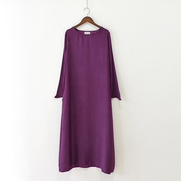 Purple silk dresses long sleeve maxi dress elegant fall winter dresses - Omychic