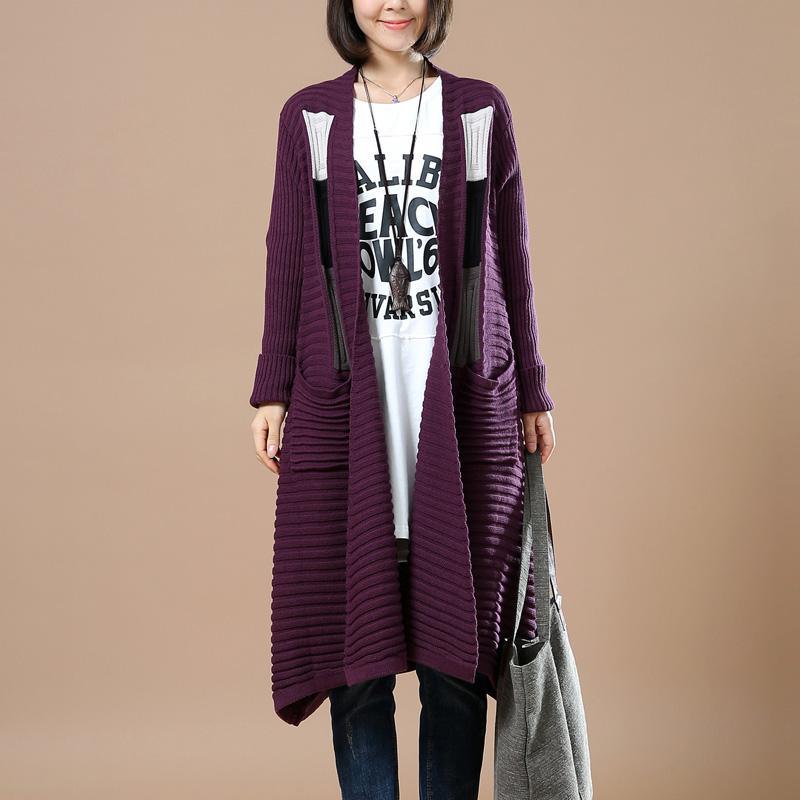 Purple woman long knitted coats plus size cardigans - Omychic