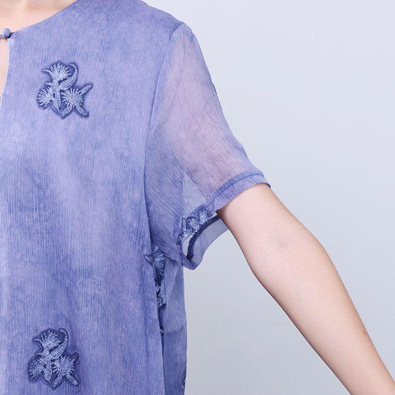 Women Retro Loose Casual Cotton Short Sleeves Jacquard Purple Dress ( Limited Stock) - Omychic