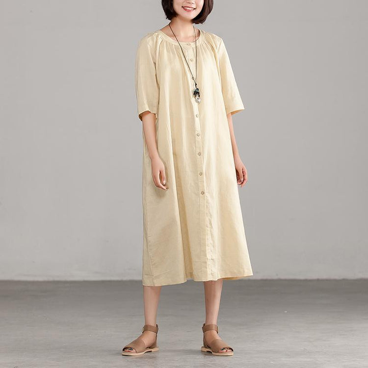 Ramie Short Sleeve Round Neck Commuter Dress - Omychic