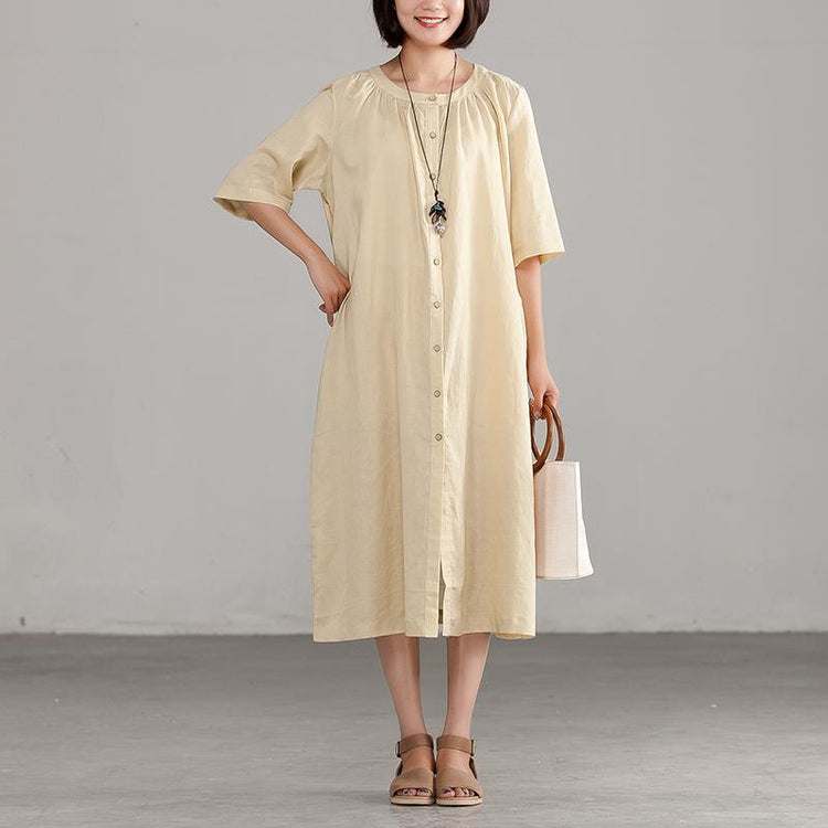 Ramie Short Sleeve Round Neck Commuter Dress - Omychic