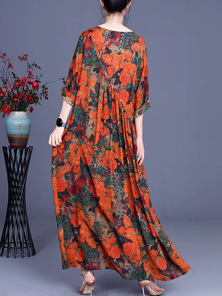Vintage Floral Irregular Casual Maxi Dress - Omychic