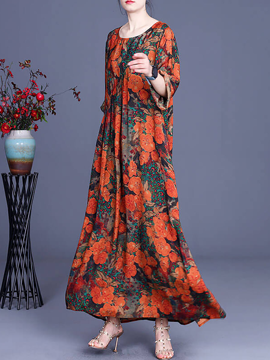 Vintage Floral Irregular Casual Maxi Dress
