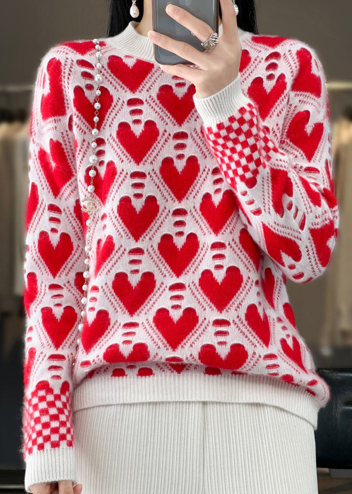Red Cozy Patchwork Cashmere Knit Sweaters O Neck Spring