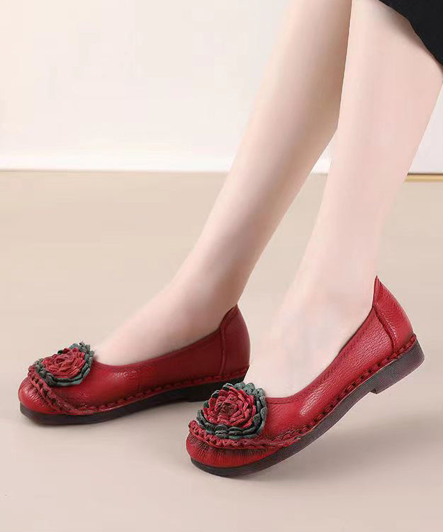 Red Flat Shoes For Women Comfortable Splicing Floral