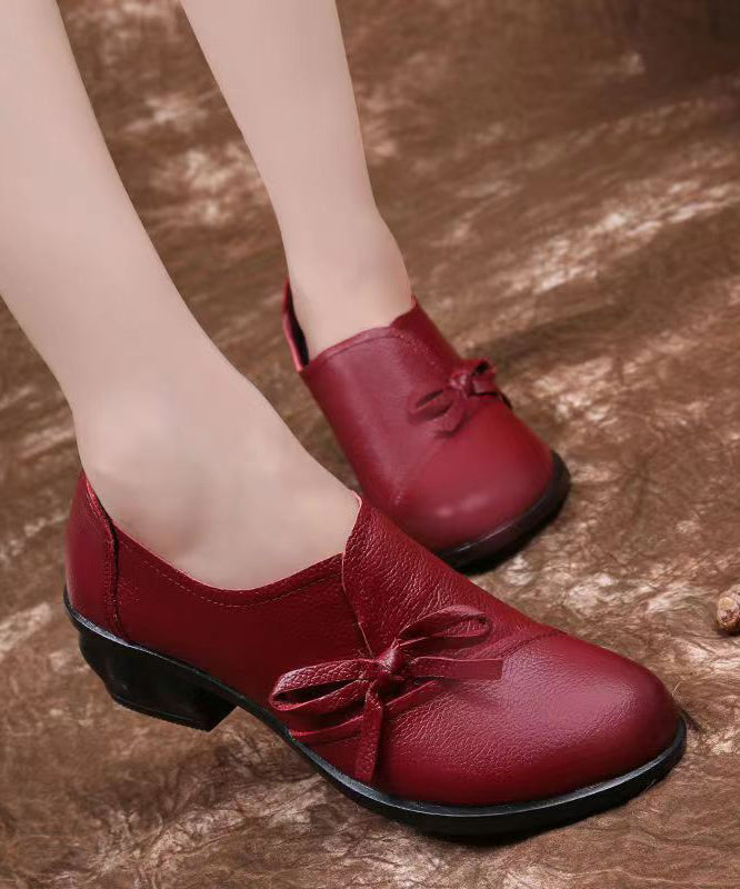 Red Handmade Retro Splicing Chunky Heel