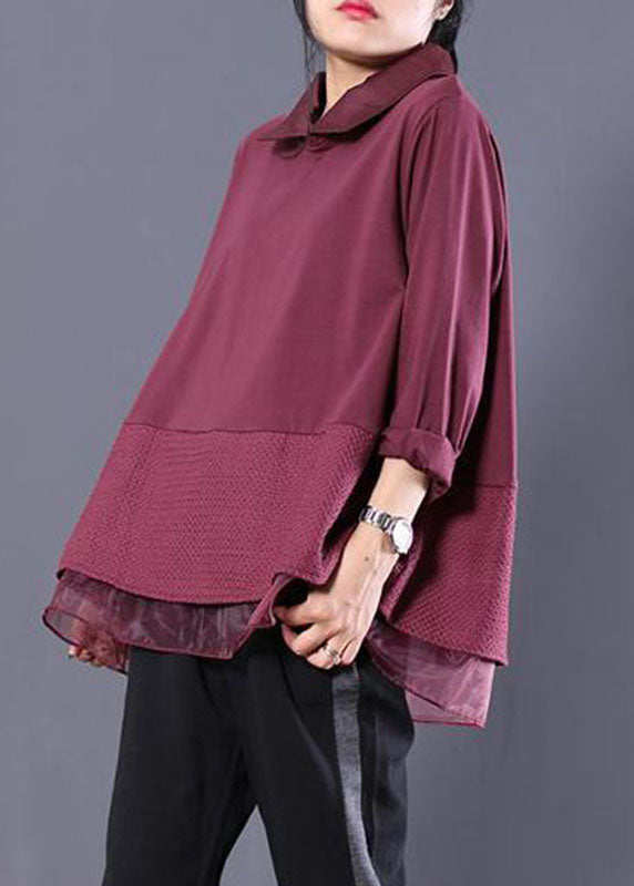 Red Organza Patchwork Sweatshirts Top Fall