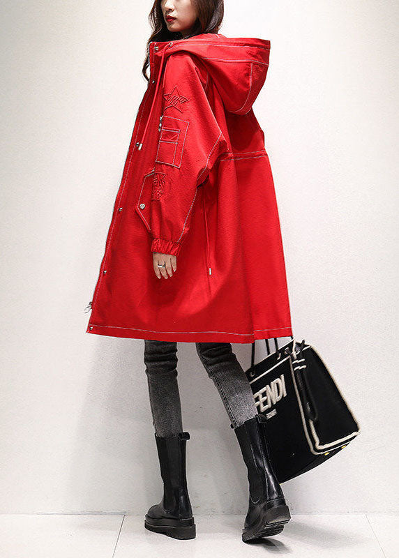 Red Oversized Fine Cotton Filled Trench Thick Zippered Winter