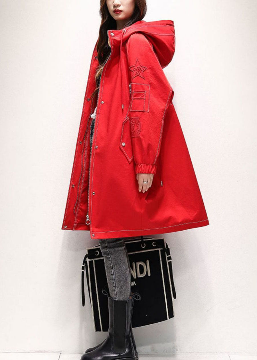 Red Oversized Fine Cotton Filled Trench Thick Zippered Winter