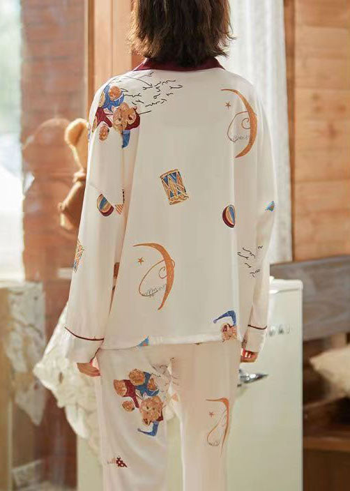 Red Patchwork Ice Silk Pajamas Two Pieces Set Peter Pan Collar Summer