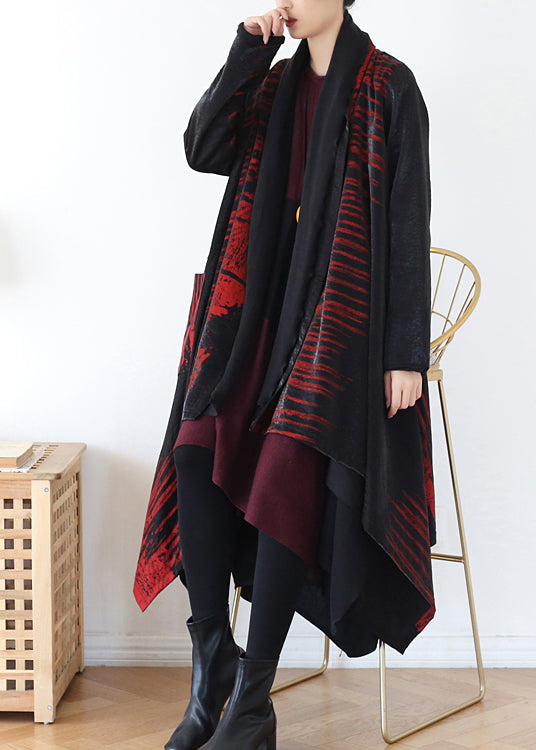 Red Pocket Trench Coats V Neck Long Sleeve