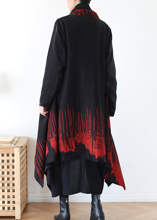 Red Pocket Trench Coats V Neck Long Sleeve