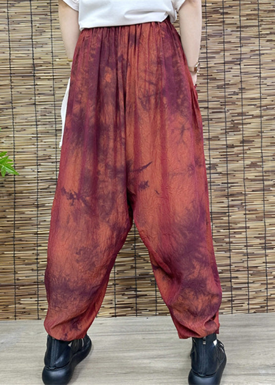 Red Print Elastic Waist Crop Wide Leg Pants