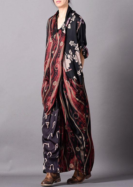 Red Print Silk Ankle Dress Asymmetrical Spring - Omychic