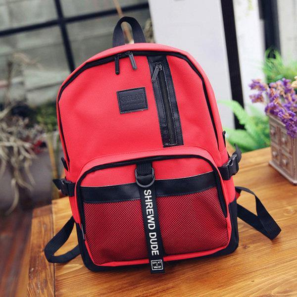 Red Students Book Bags Nylon Net Patchwork Gym Bag Backpacks - Omychic