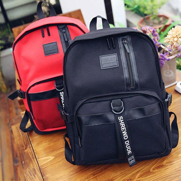 Red Students Book Bags Nylon Net Patchwork Gym Bag Backpacks - Omychic
