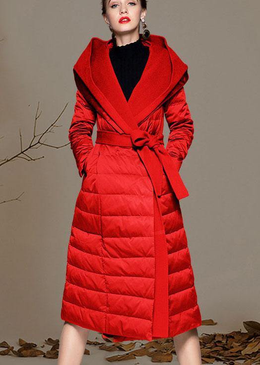 Red hooded Patchwork slim fit Winter Duck Down Coats - Omychic