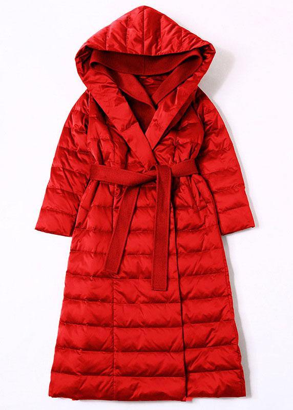 Red hooded Patchwork slim fit Winter Duck Down Coats - Omychic
