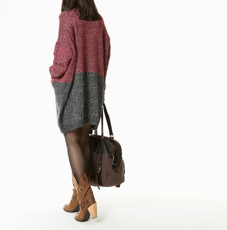 Red Gray sweater dresses knit tops oversize - Omychic