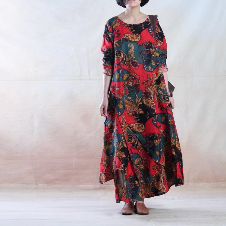 Red Poppy flower - Linen dress maxis spring maxi linen gown oversize - Omychic