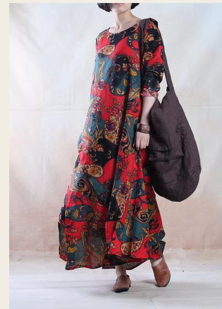 Red Poppy flower - Linen dress maxis spring maxi linen gown oversize - Omychic