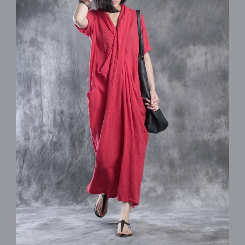 Red dresses long linen dress maxi sundress caftans plus size tunic - Omychic