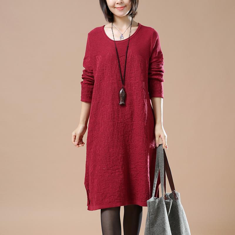 Red knit dresses plus size sweaters long blouse - Omychic