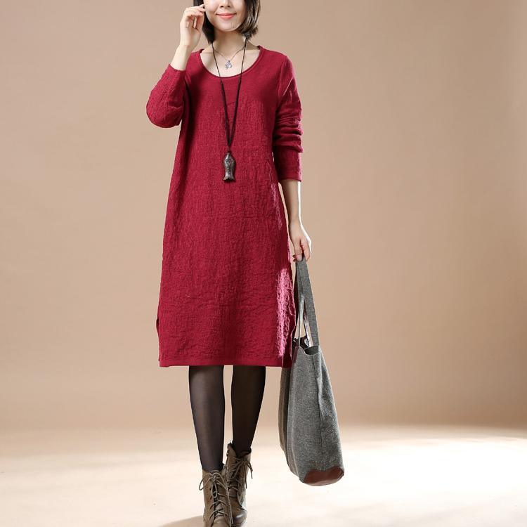 Red knit dresses plus size sweaters long blouse - Omychic