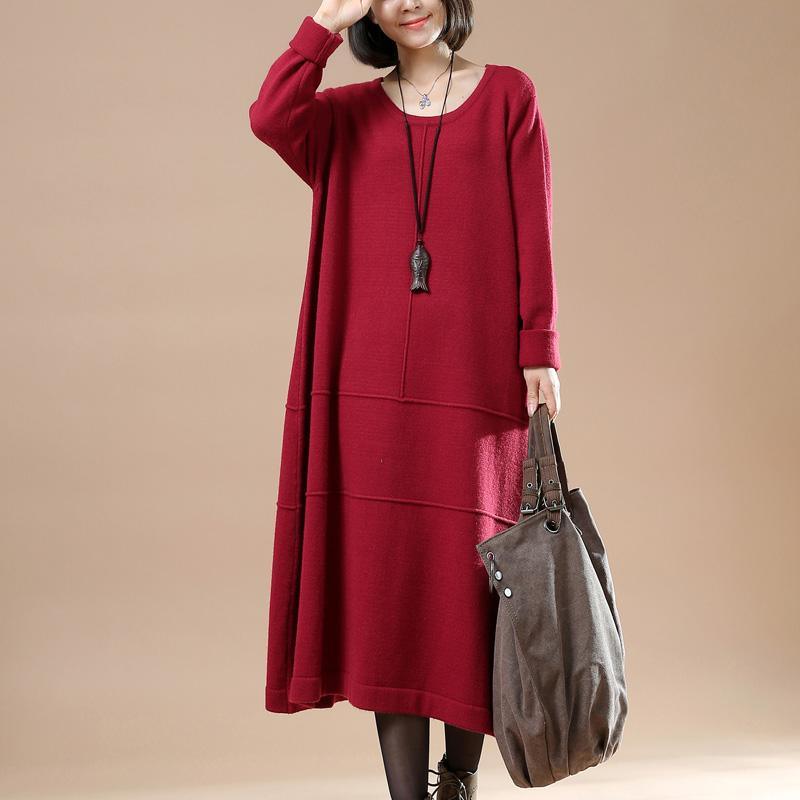Red knit maxi dresses oversize sweaters baggy cute style - Omychic