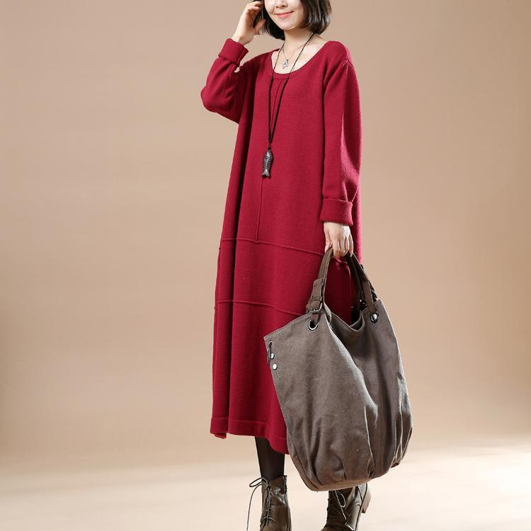 Red knit maxi dresses oversize sweaters baggy cute style - Omychic