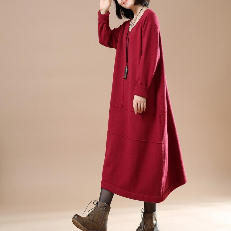 Red knit maxi dresses oversize sweaters baggy cute style - Omychic