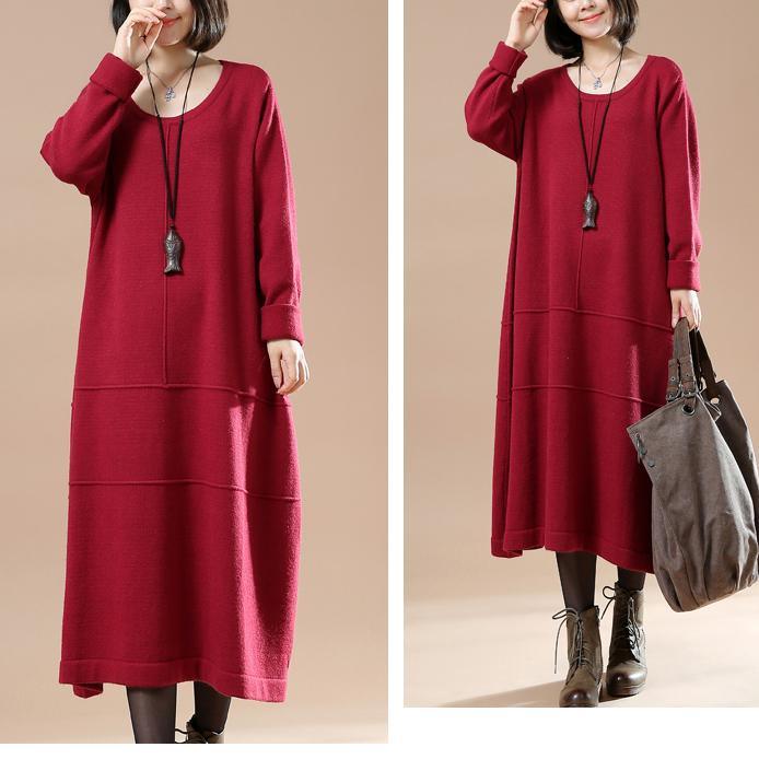 Red knit maxi dresses oversize sweaters baggy cute style - Omychic