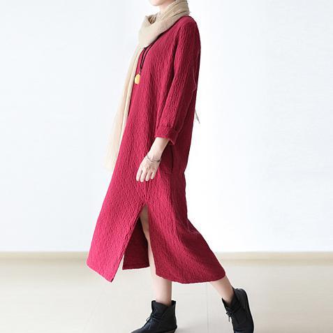 Red long sleeve cotton dresses  winter dress plus size clothing - Omychic